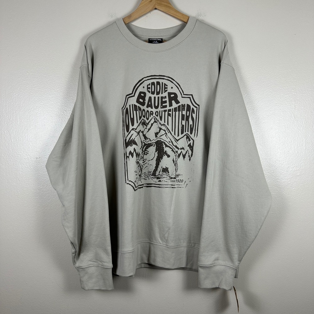 Eddie Bauer Men's XL Graphic Sweatshirt Pumice Gray Outdoor Outfitters Bear NEW